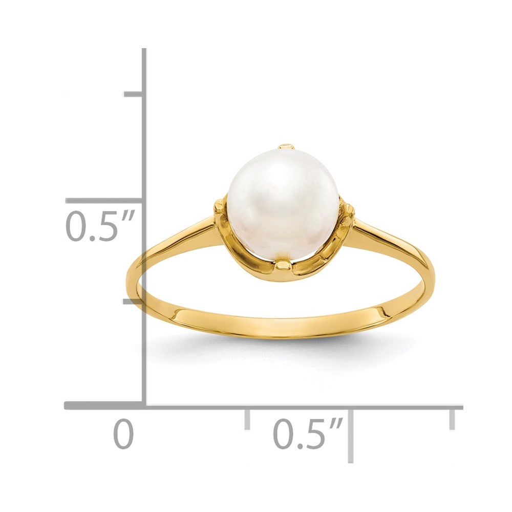 10K 6.5-7mm White Round Freshwater Cultured Pearl Ring