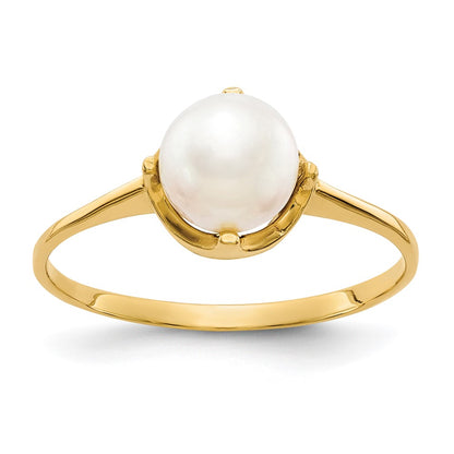 10K 6.5-7mm White Round Freshwater Cultured Pearl Ring