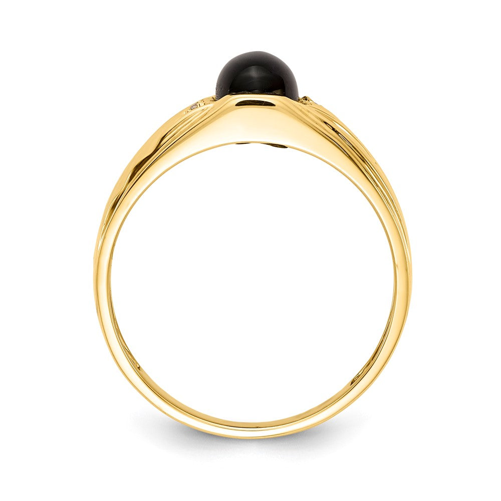 IB Goodman 10k Mens AA Diamond and 8x6 Oval Onyx Cabochon Ring