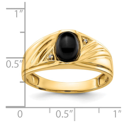 IB Goodman 10k Mens AA Diamond and 8x6 Oval Onyx Cabochon Ring