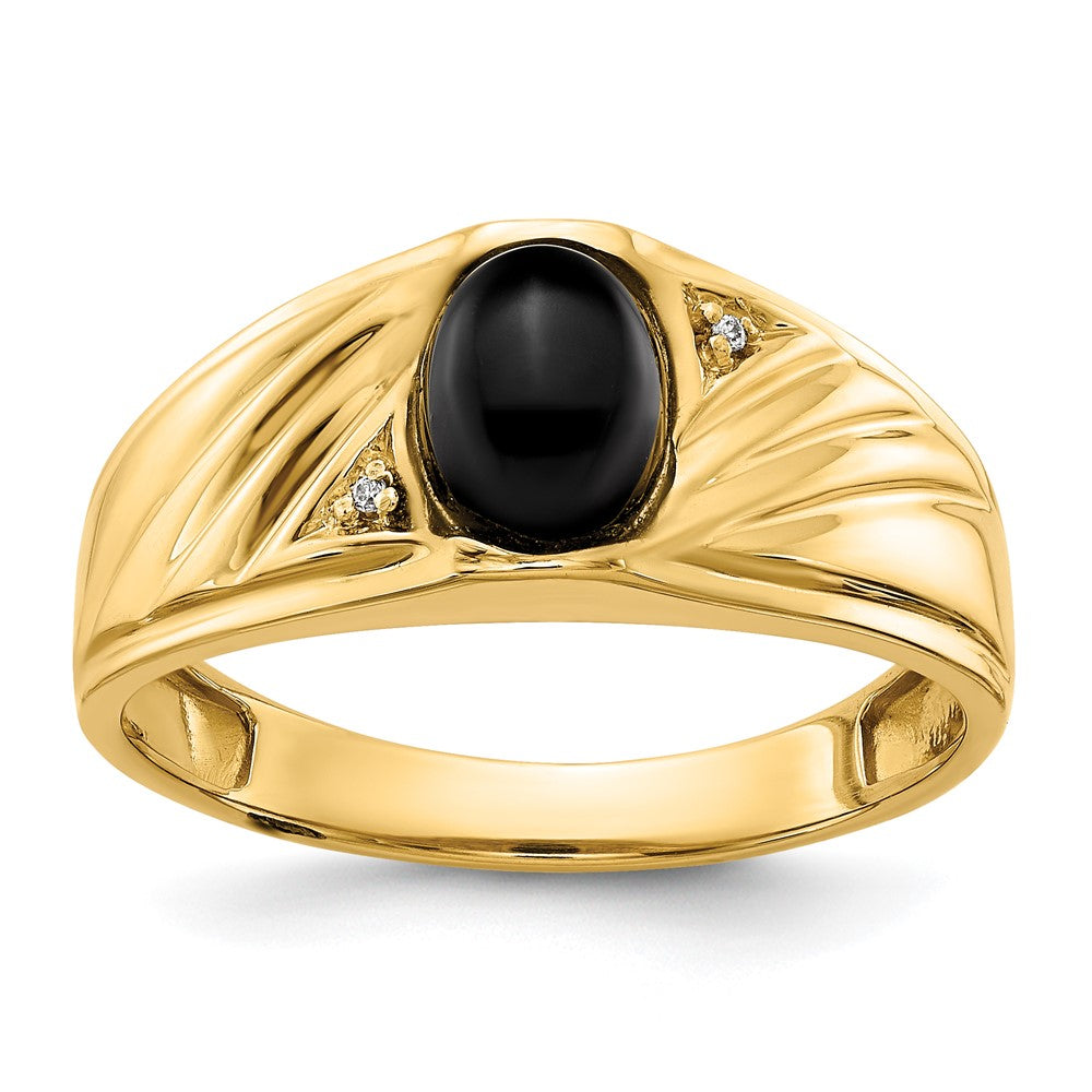 IB Goodman 10k Mens AA Diamond and 8x6 Oval Onyx Cabochon Ring