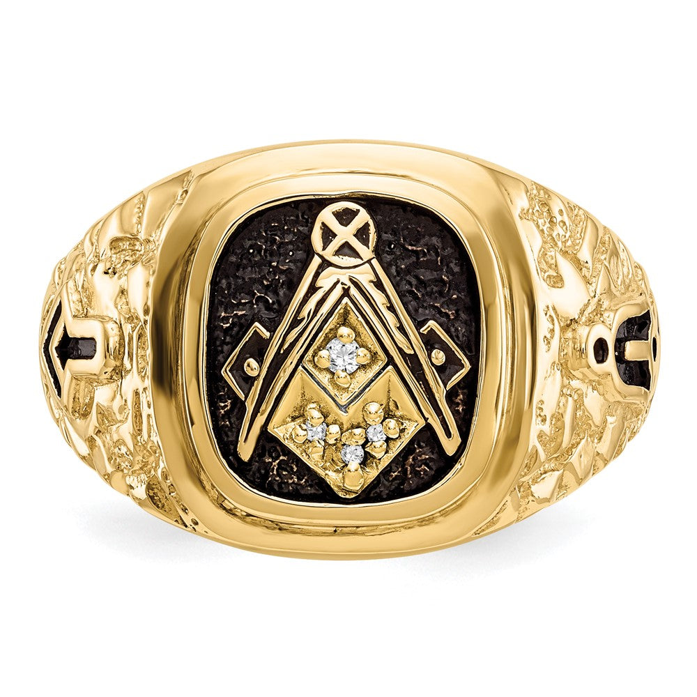 IB Goodman 10k Polished and Antiqued Nugget Texture AA Quality Diamond Masonic Ring