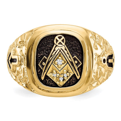 IB Goodman 10k Polished and Antiqued Nugget Texture AA Quality Diamond Masonic Ring