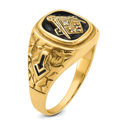 IB Goodman 10k Polished and Antiqued Nugget Texture AA Quality Diamond Masonic Ring