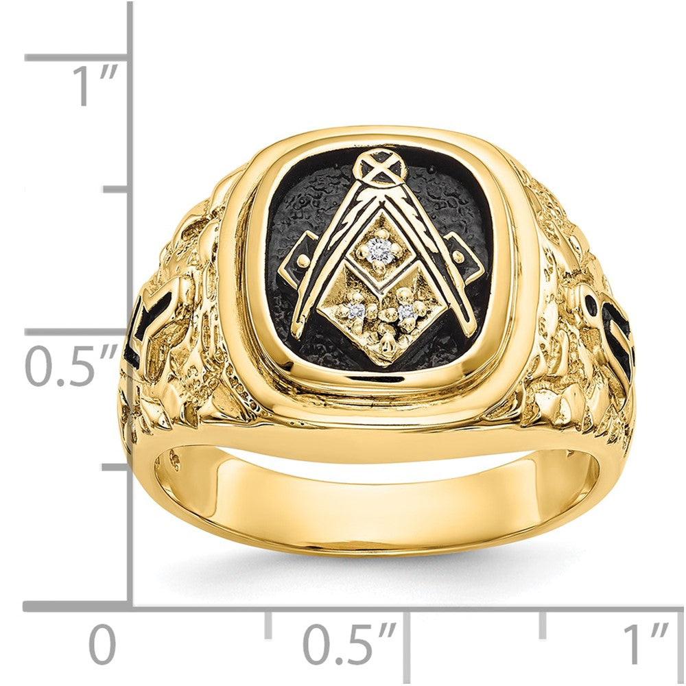 IB Goodman 10k Polished and Antiqued Nugget Texture AA Quality Diamond Masonic Ring