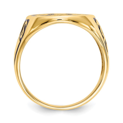 IB Goodman 10k Mens Polished and Grooved with Black Enamel Masonic Ring