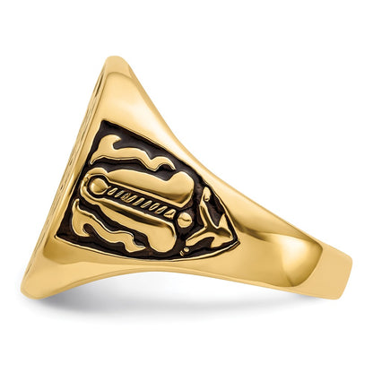 IB Goodman 10k Mens Polished and Grooved with Black Enamel Masonic Ring