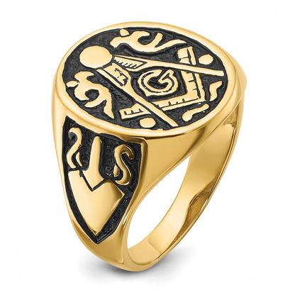 IB Goodman 10k Mens Polished and Grooved with Black Enamel Masonic Ring