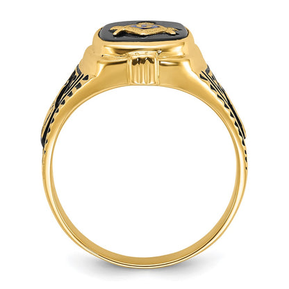 IB Goodman 10k Mens Polished/Antiqued and Textured with Onyx Masonic Ring