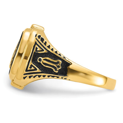 IB Goodman 10k Mens Polished/Antiqued and Textured with Onyx Masonic Ring