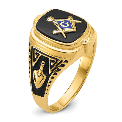 IB Goodman 10k Mens Polished/Antiqued and Textured with Onyx Masonic Ring