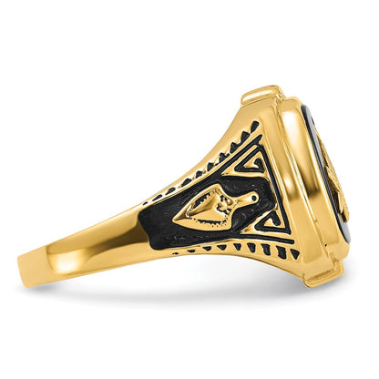 IB Goodman 10k Mens Polished/Antiqued and Textured with Onyx Masonic Ring