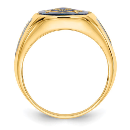 IB Goodman 10k Mens Polished/Antiqued and Textured with Imitation Blue Spinel Masonic Ring