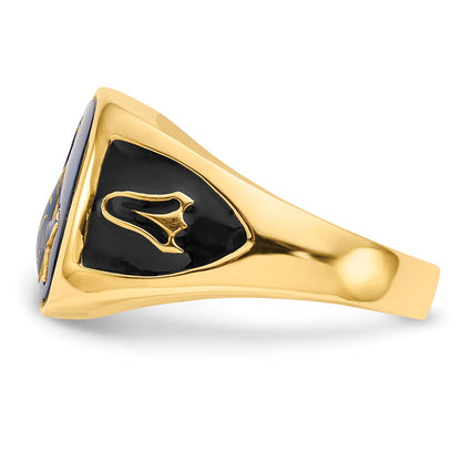 IB Goodman 10k Mens Polished/Antiqued and Textured with Imitation Blue Spinel Masonic Ring