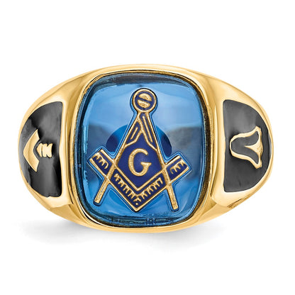 IB Goodman 10k Mens Polished/Antiqued and Textured with Imitation Blue Spinel Masonic Ring