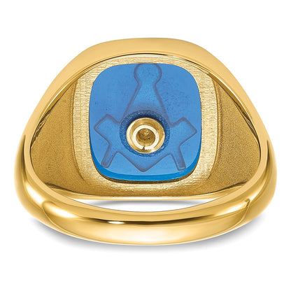 IB Goodman 10k Mens Polished/Antiqued and Textured with Imitation Blue Spinel Masonic Ring