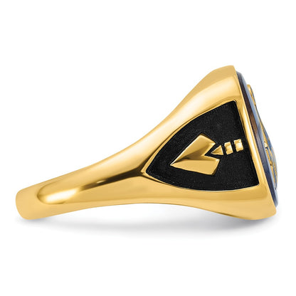 IB Goodman 10k Mens Polished/Antiqued and Textured with Imitation Blue Spinel Masonic Ring