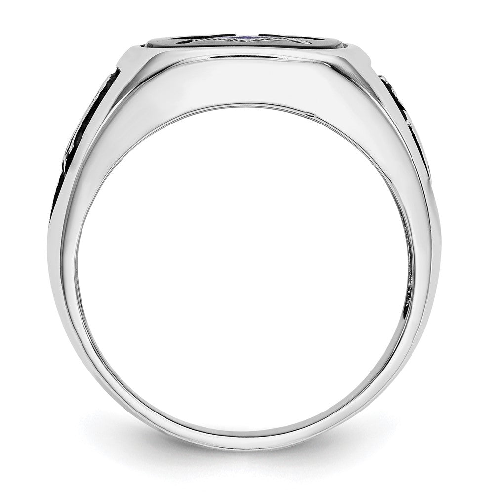 IB Goodman 10k White Gold and Gold-plated Mens Polished and Textured with Black Enamel and Onyx Masonic Ring