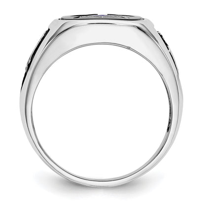 IB Goodman 10k White Gold and Gold-plated Mens Polished and Textured with Black Enamel and Onyx Masonic Ring
