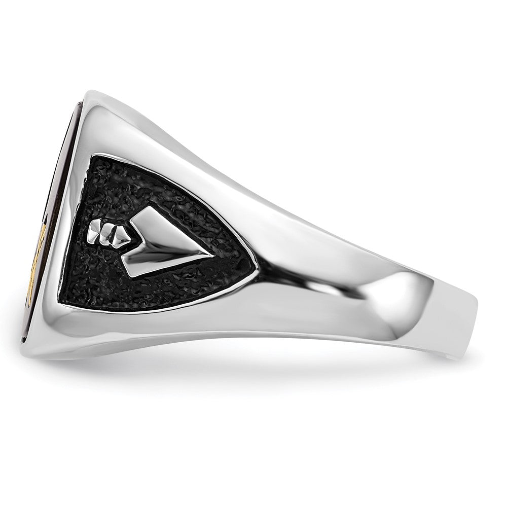 IB Goodman 10k White Gold and Gold-plated Mens Polished and Textured with Black Enamel and Onyx Masonic Ring