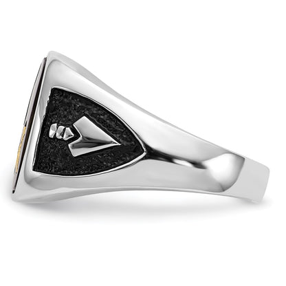 IB Goodman 10k White Gold and Gold-plated Mens Polished and Textured with Black Enamel and Onyx Masonic Ring
