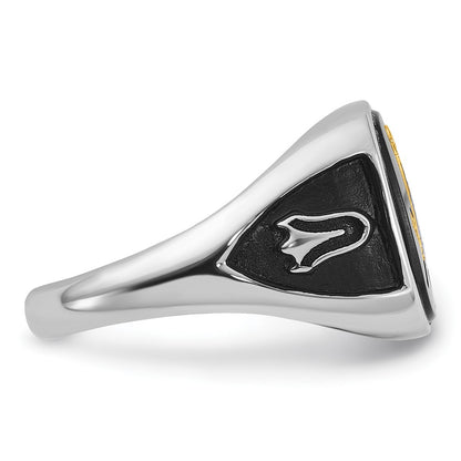 IB Goodman 10k White Gold and Gold-plated Mens Polished and Textured with Black Enamel and Onyx Masonic Ring