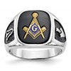 IB Goodman 10k White Gold and Gold-plated Mens Polished and Textured with Black Enamel and Onyx Masonic Ring