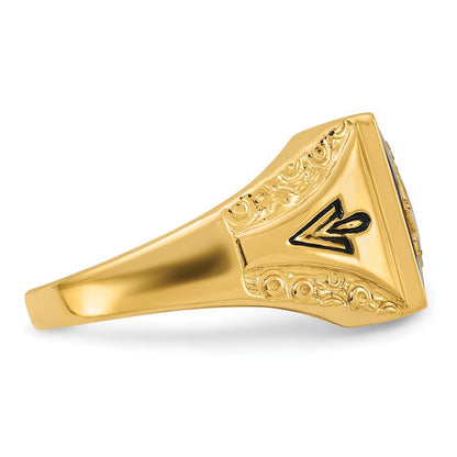 IB Goodman 10k Mens Polished/Antiqued and Textured with Imitation Blue Spinel Masonic Ring