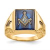 IB Goodman 10k Mens Polished/Antiqued and Textured with Imitation Blue Spinel Masonic Ring
