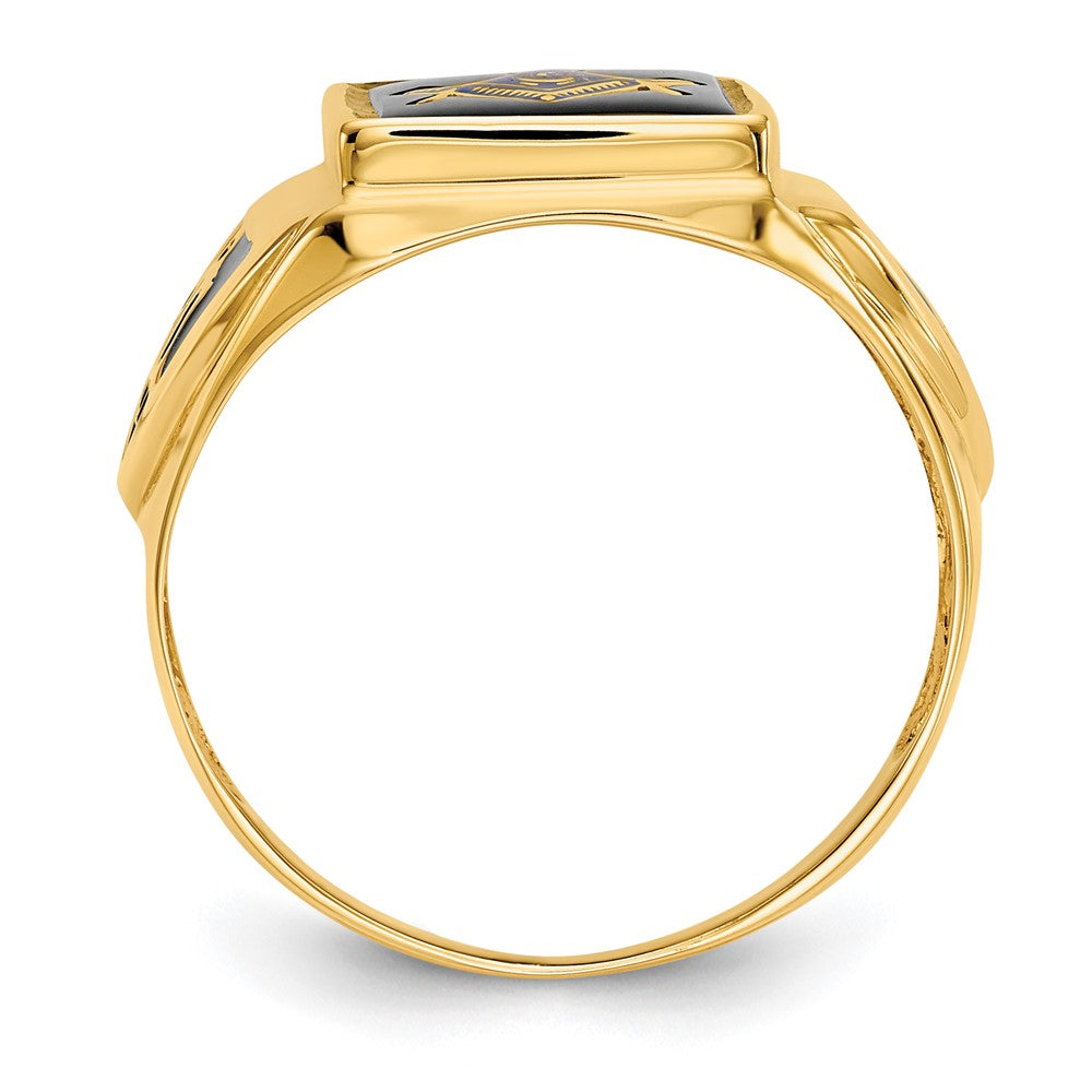 IB Goodman 10k Mens Polished/Antiqued and Textured Onyx Masonic Ring