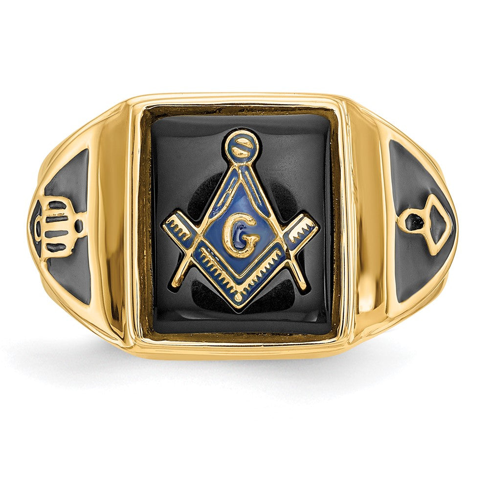 IB Goodman 10k Mens Polished/Antiqued and Textured Onyx Masonic Ring