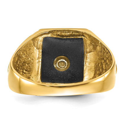 IB Goodman 10k Mens Polished/Antiqued and Textured Onyx Masonic Ring