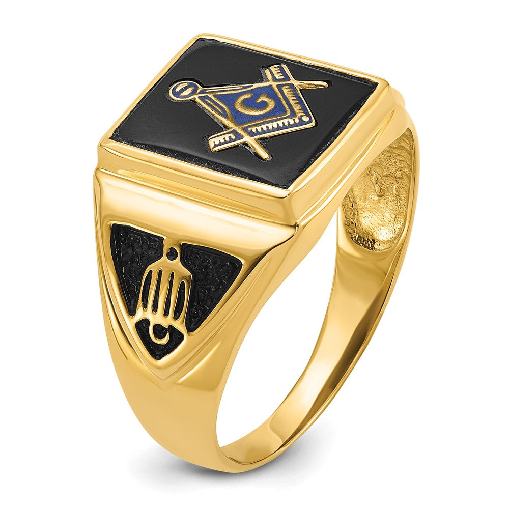 IB Goodman 10k Mens Polished/Antiqued and Textured Onyx Masonic Ring