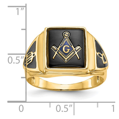 IB Goodman 10k Mens Polished/Antiqued and Textured Onyx Masonic Ring