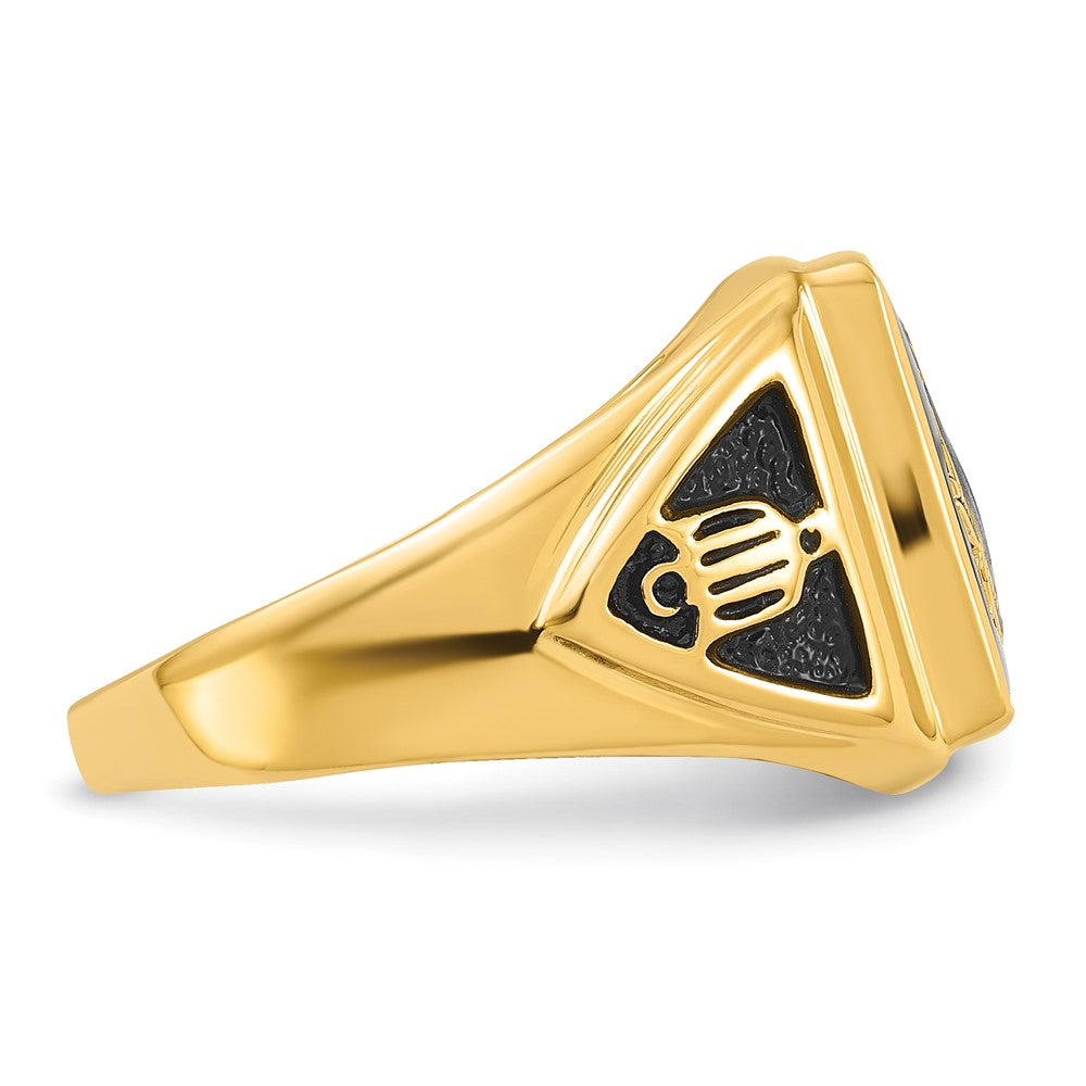 IB Goodman 10k Mens Polished/Antiqued and Textured Onyx Masonic Ring