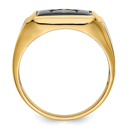 IB Goodman 10k Mens Polished and Textured with Black Enamel and Onyx Rectangle Masonic Ring