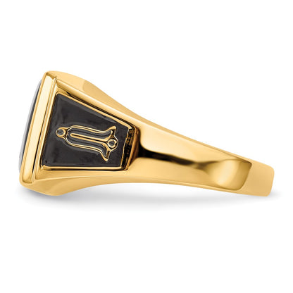 IB Goodman 10k Mens Polished and Textured with Black Enamel and Onyx Rectangle Masonic Ring