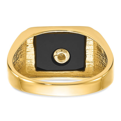 IB Goodman 10k Mens Polished and Textured with Black Enamel and Onyx Rectangle Masonic Ring