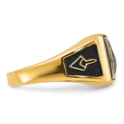 IB Goodman 10k Mens Polished and Textured with Black Enamel and Onyx Rectangle Masonic Ring