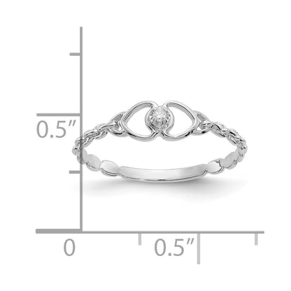 10K White Gold AA Diamond Double Heart Ring