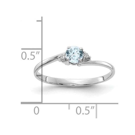 10K White Gold Round Aquamarine and Diamond Ring