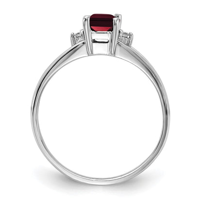 10K White Gold 6x4mm Emerald-cut Garnet and AA Diamond Ring