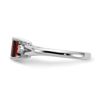 10K White Gold 6x4mm Emerald-cut Garnet and AA Diamond Ring