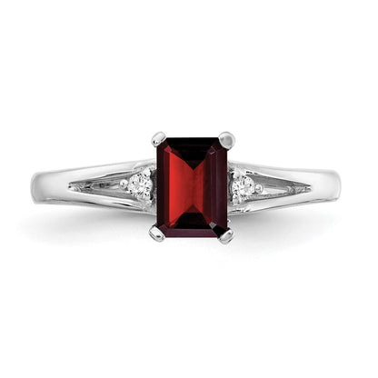 10K White Gold 6x4mm Emerald-cut Garnet and AA Diamond Ring