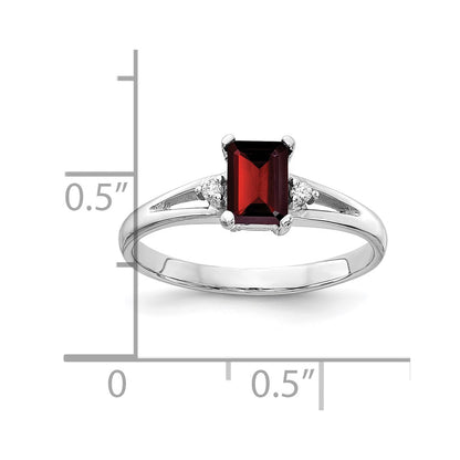 10K White Gold 6x4mm Emerald-cut Garnet and AA Diamond Ring