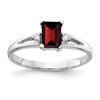 10K White Gold 6x4mm Emerald-cut Garnet and AA Diamond Ring