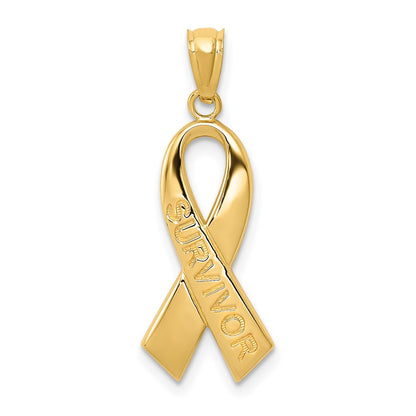 10k Polished SURVIVOR Awareness Ribbon Pendant