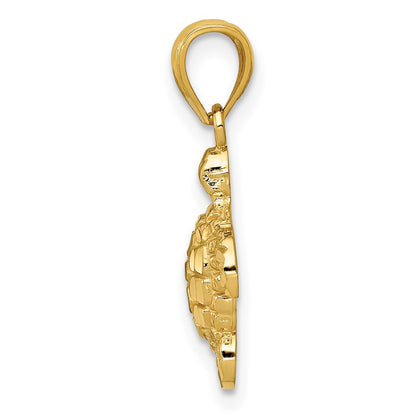 10k Polished Textured Small Diamond-cut Turtle Pendant