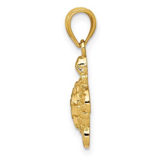 10k Polished Textured Small Diamond-cut Turtle Pendant