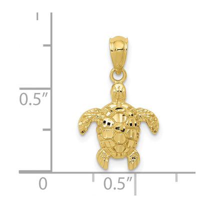 10k Polished Textured Small Diamond-cut Turtle Pendant